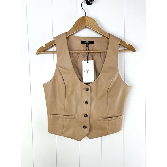NWT 7 For All Mankind 7FAM Faux Leather Vest Tan - Picture 1 of 9